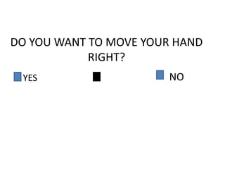 DO YOU WANT TO MOVE YOUR HAND 
RIGHT? 
• YES N O 
 