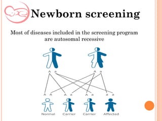 Most of diseases included in the screening program
are autosomal recessive
Newborn screening
 
