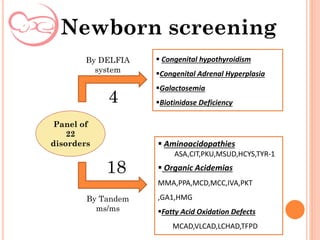 Newborn screening
 Aminoacidopathies
ASA,CIT,PKU,MSUD,HCYS,TYR-1
 Organic Acidemias
MMA,PPA,MCD,MCC,IVA,PKT
,GA1,HMG
Fatty Acid Oxidation Defects
MCAD,VLCAD,LCHAD,TFPD
 Congenital hypothyroidism
Congenital Adrenal Hyperplasia
Galactosemia
Biotinidase Deficiency
Panel of
22
disorders
By Tandem
ms/ms
By DELFIA
system
4
18
 