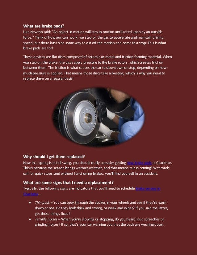 New Brake Pads in Charlotte Will Keep You Safe!