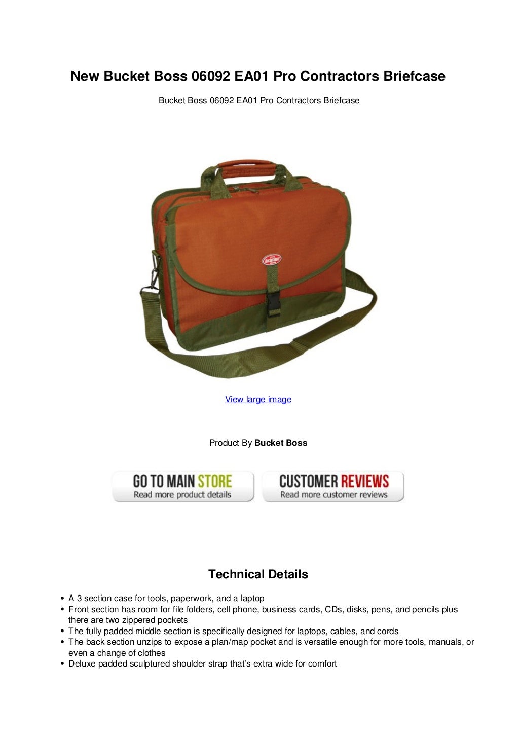 New bucket boss 06092 ea01 pro contractors briefcase