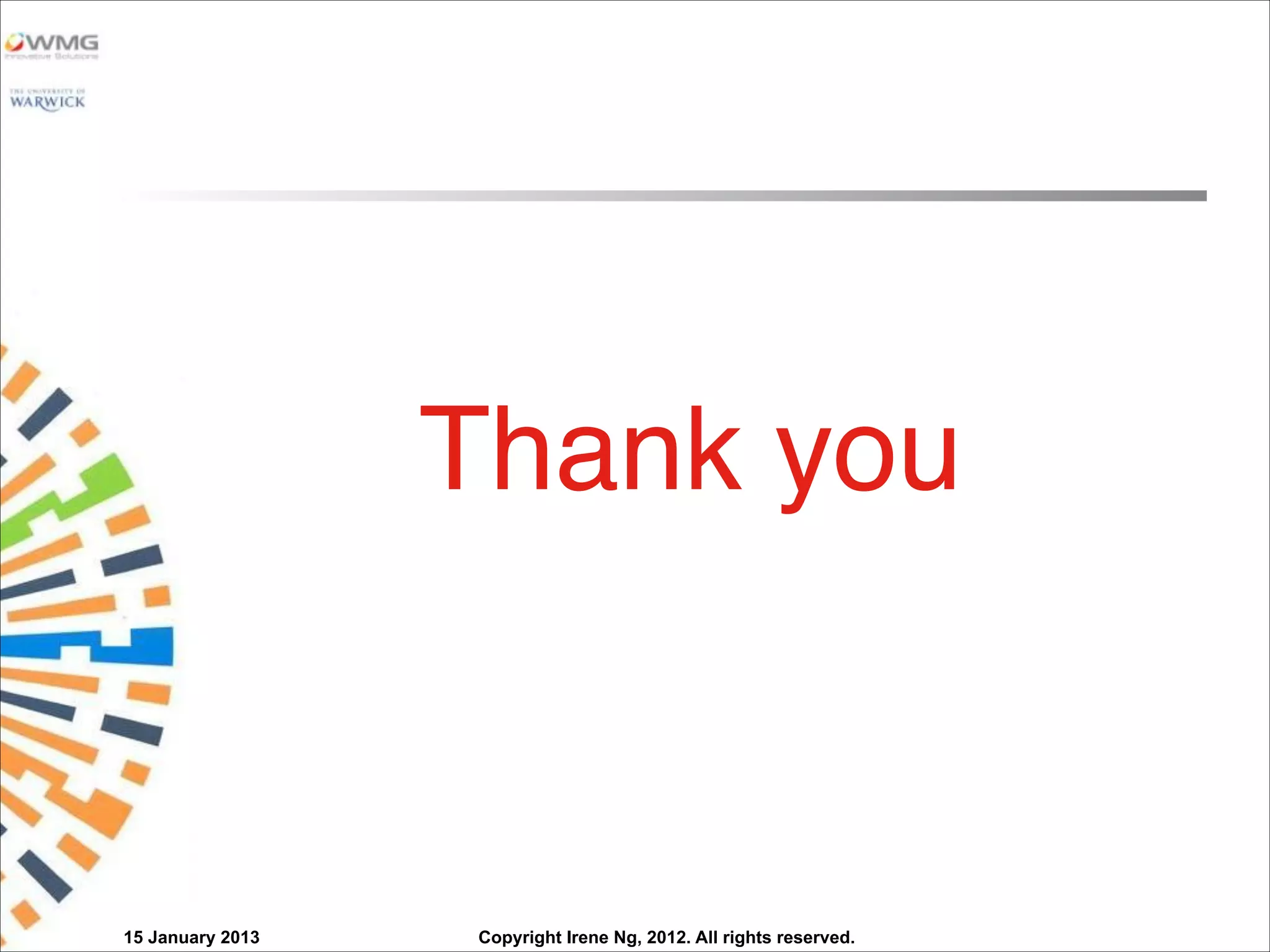 Copyright Irene Ng, 2012. All rights reserved.
Thank you
15 January 2013
 