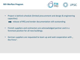 • Project is behind schedule (limited procurement and design & engineering
capacities)
release of RfQ and tender documenta...