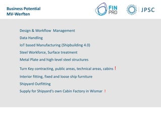 Business Potential
MV-Werften
Design & Workflow Management
Data Handling
IoT based Manufacturing (Shipbuilding 4.0)
Steel ...
