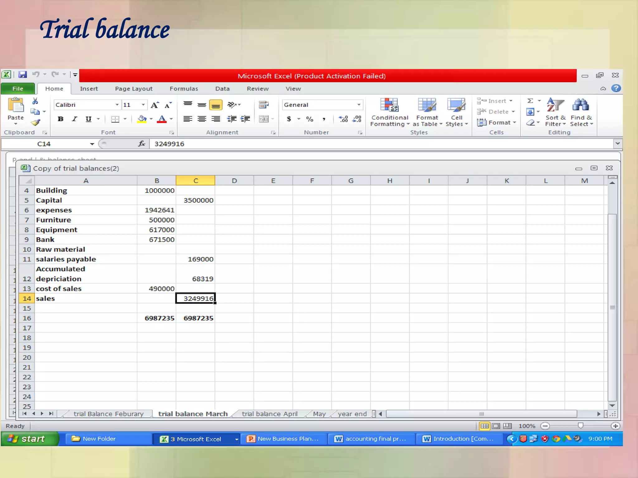 Trial balance
 