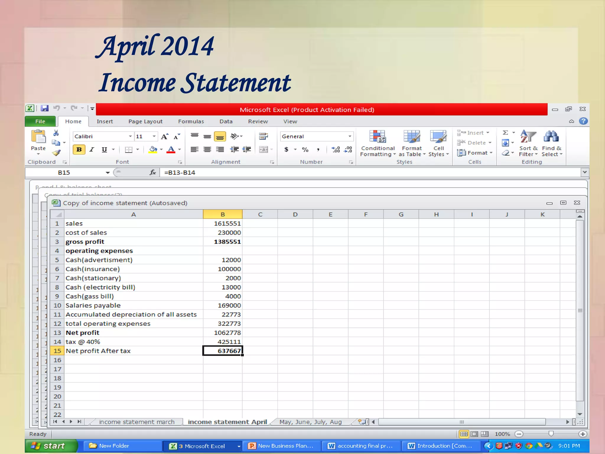 April 2014
Income Statement
 