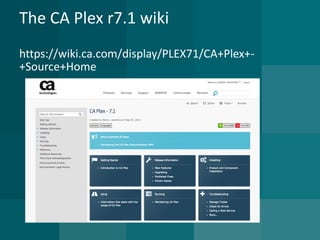 The CA Plex r7.1 wiki 
https://wiki.ca.com/display/PLEX71/CA+Plex+- +Source+Home  