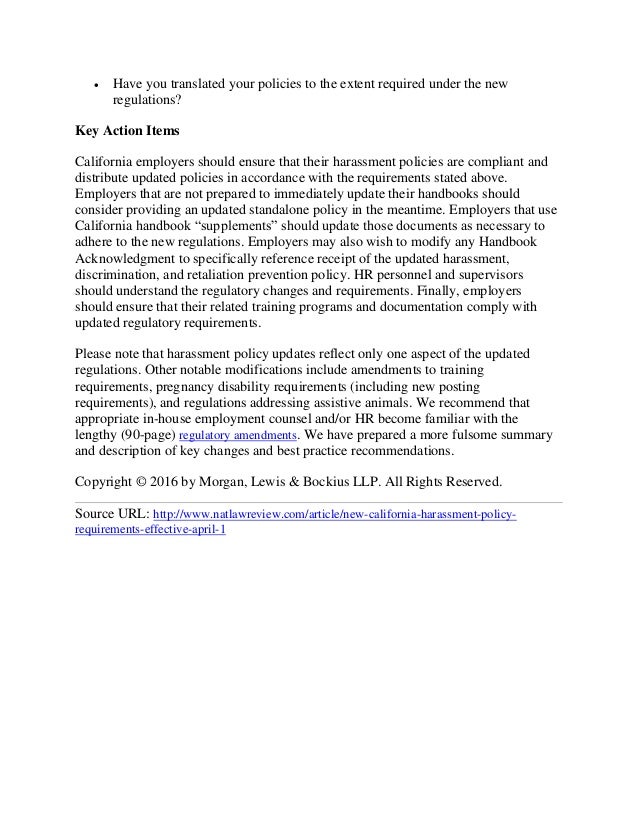 New CA Harassment Policy Requirements Effective April 1 2016