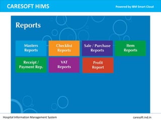 CARESOFT HIMS Powered by IBM Smart Cloud
Hospital Information Management System caresoft.ind.in
 