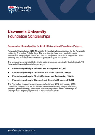 Newcastle University - Scholarships 2012-13