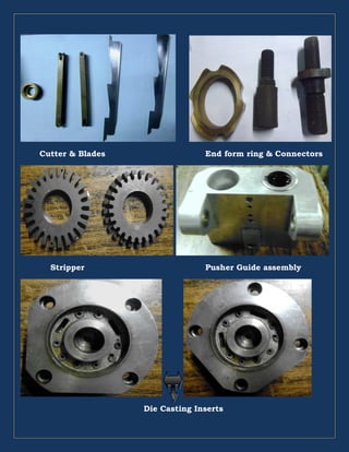 Cutter & Blades End form ring & Connectors
Stripper Pusher Guide assembly
Die Casting Inserts
 