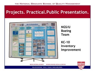 Projects. Practical.Public Presentation. Milestones NGS/U Boeing Team KC-10 Inventory Improvement 