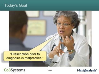 Page 5
Today’s Goal
“Prescription prior to
diagnosis is malpractice.”
 