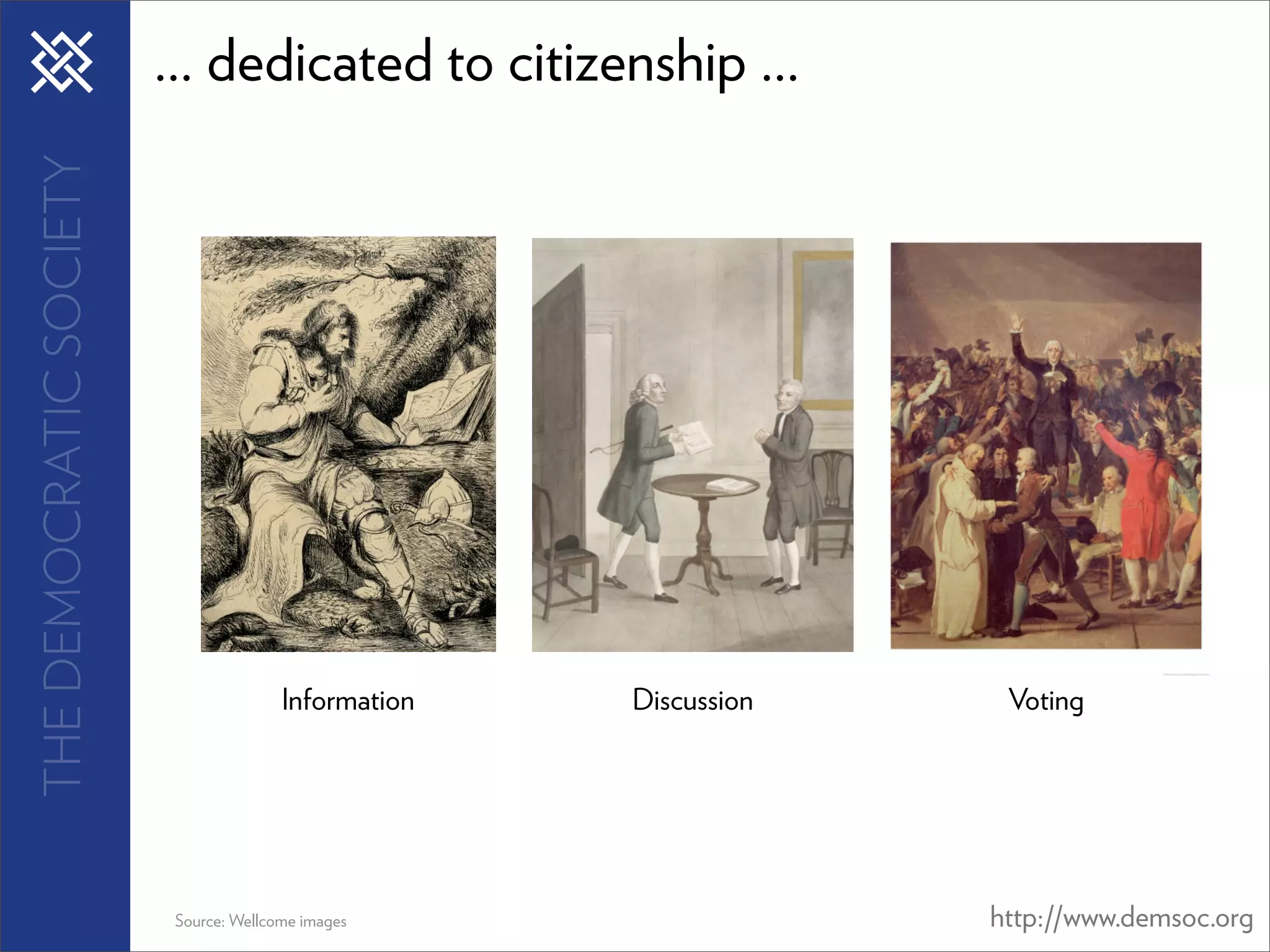 THE DEMOCRATIC SOCIETY   ... dedicated to citizenship ...




                                        Information   Discussion    Voting




                          Source: Wellcome images                  http://www.demsoc.org
 
