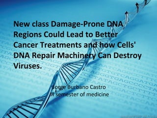 New class Damage-Prone DNA
Regions Could Lead to Better
Cancer Treatments and how Cells'
DNA Repair Machinery Can Destroy
Viruses.

           Jorge Burbano Castro
         III semester of medicine
 