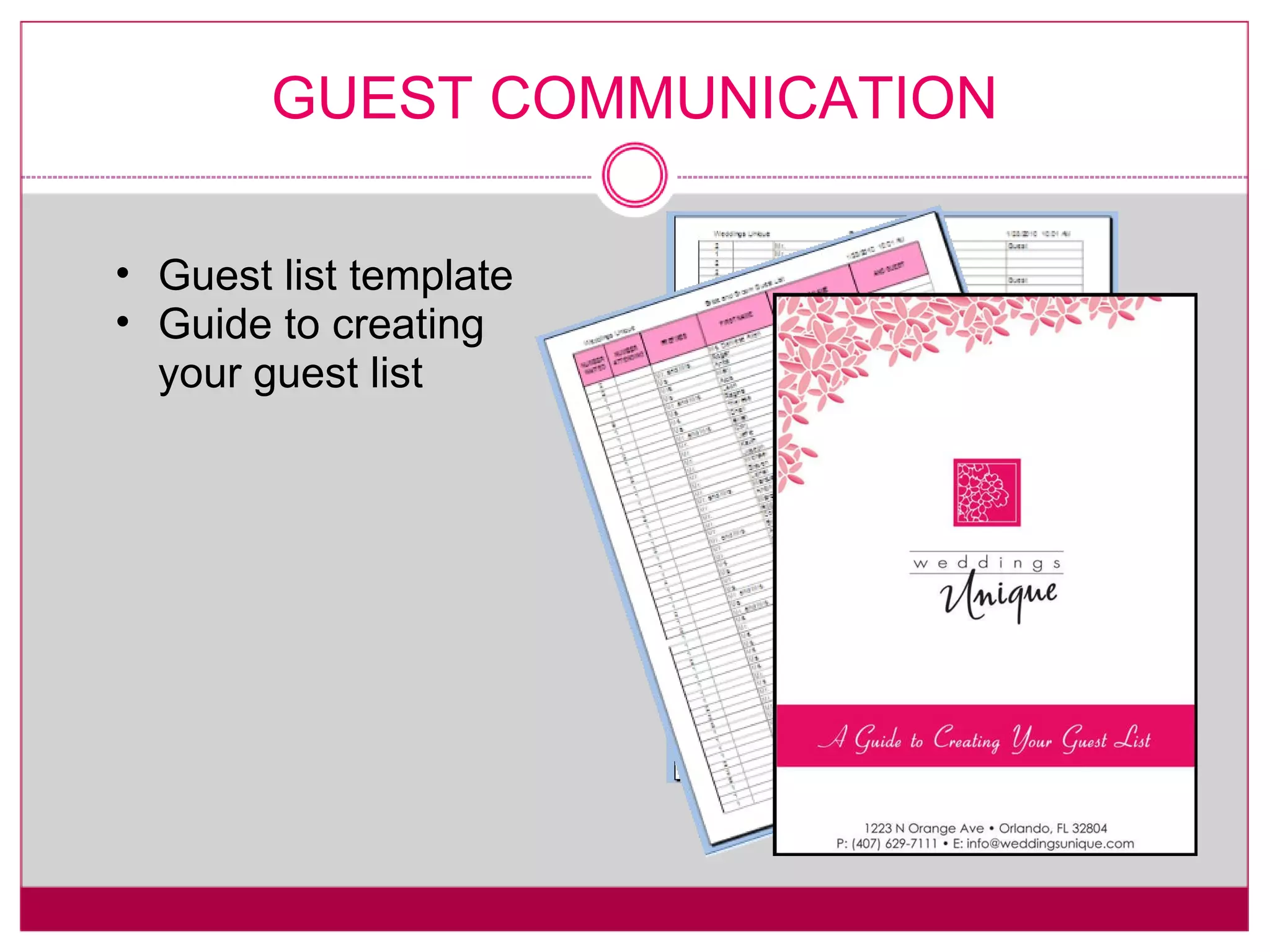 GUEST COMMUNICATION Guest list template Guide to creating your guest list 