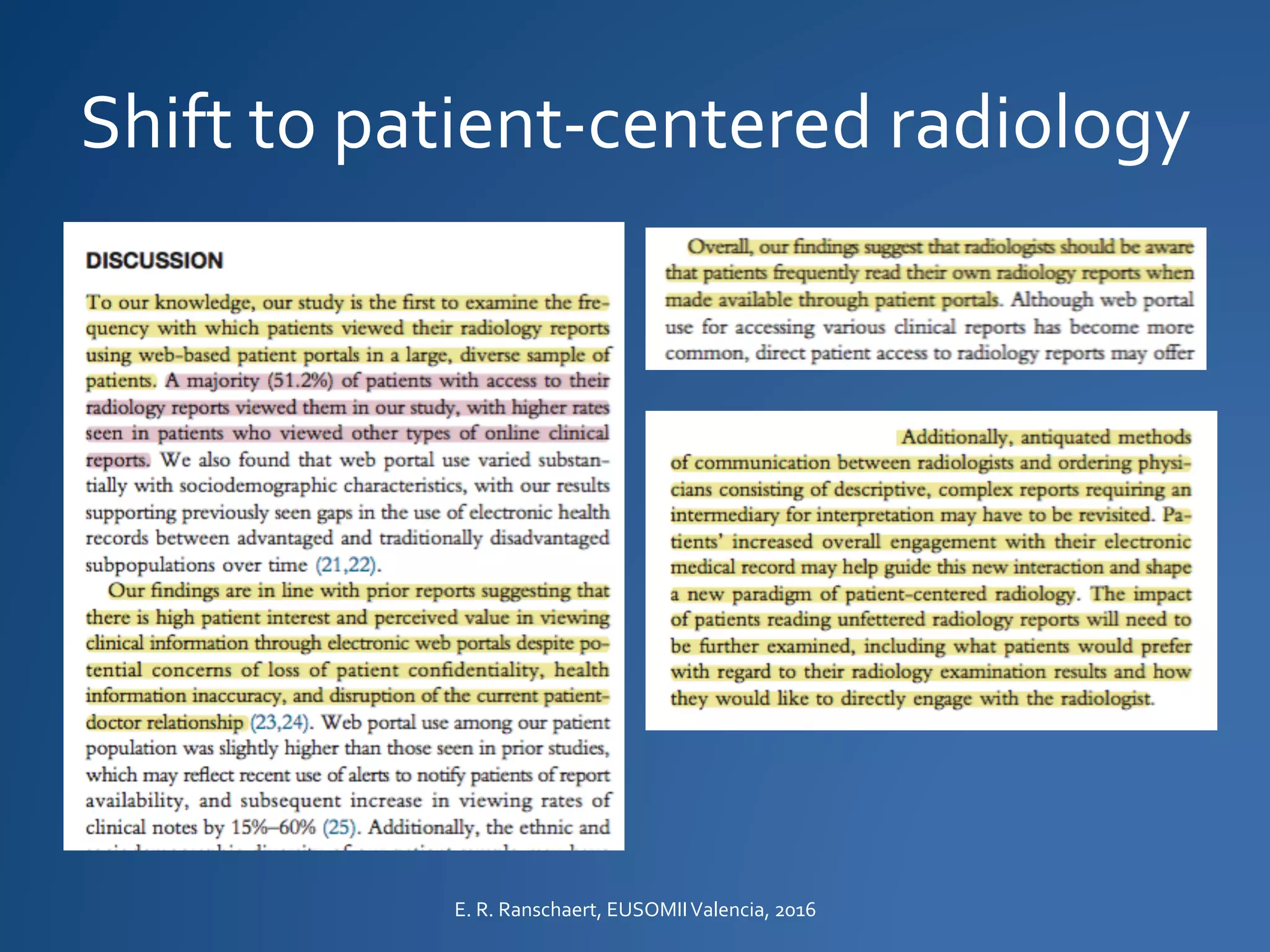 Shift to patient-centered radiology
E. R. Ranschaert, EUSOMIIValencia, 2016
 