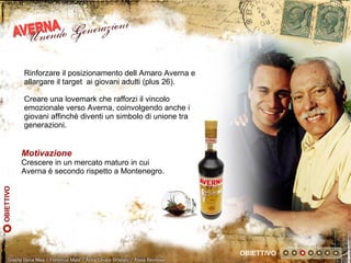 Rinforzare il posizionamento dell Amaro Averna e  allargare il target  ai giovani adulti (plus 26). Creare una lovemark ch...