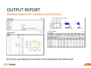 5555
OUTPUT REPORT
Detailed reports for members and sections.
All checks according to Eurocode or SIA displayed and referenced.
 