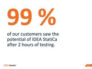 5757
99 %of our customers saw the
potential of IDEA StatiCa
after 2 hours of testing.
 