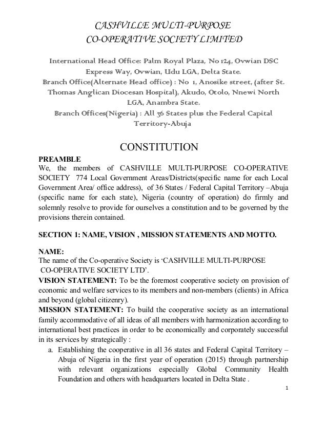 New constitution of cashville multi purpose cooperative society limit…