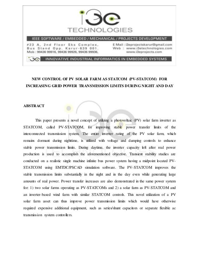 New Control Of Pv Solar Farm As Statcom Pv Statcom For Increasing G New Control Of Pv Solar Farm As Statcom Pv Statcom For Increasing G