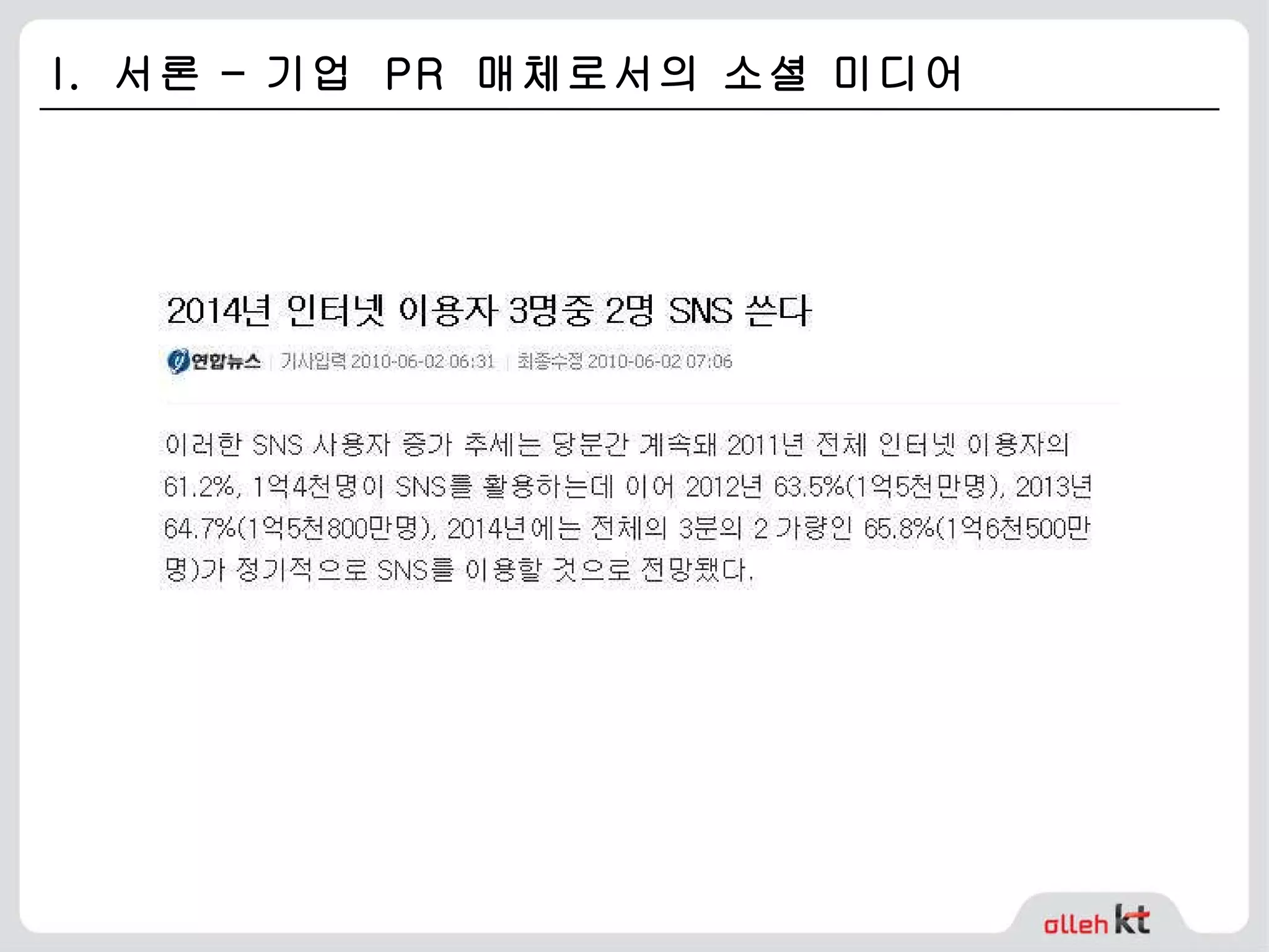 I.  서론 – 기업  PR  매체로서의 소셜 미디어 