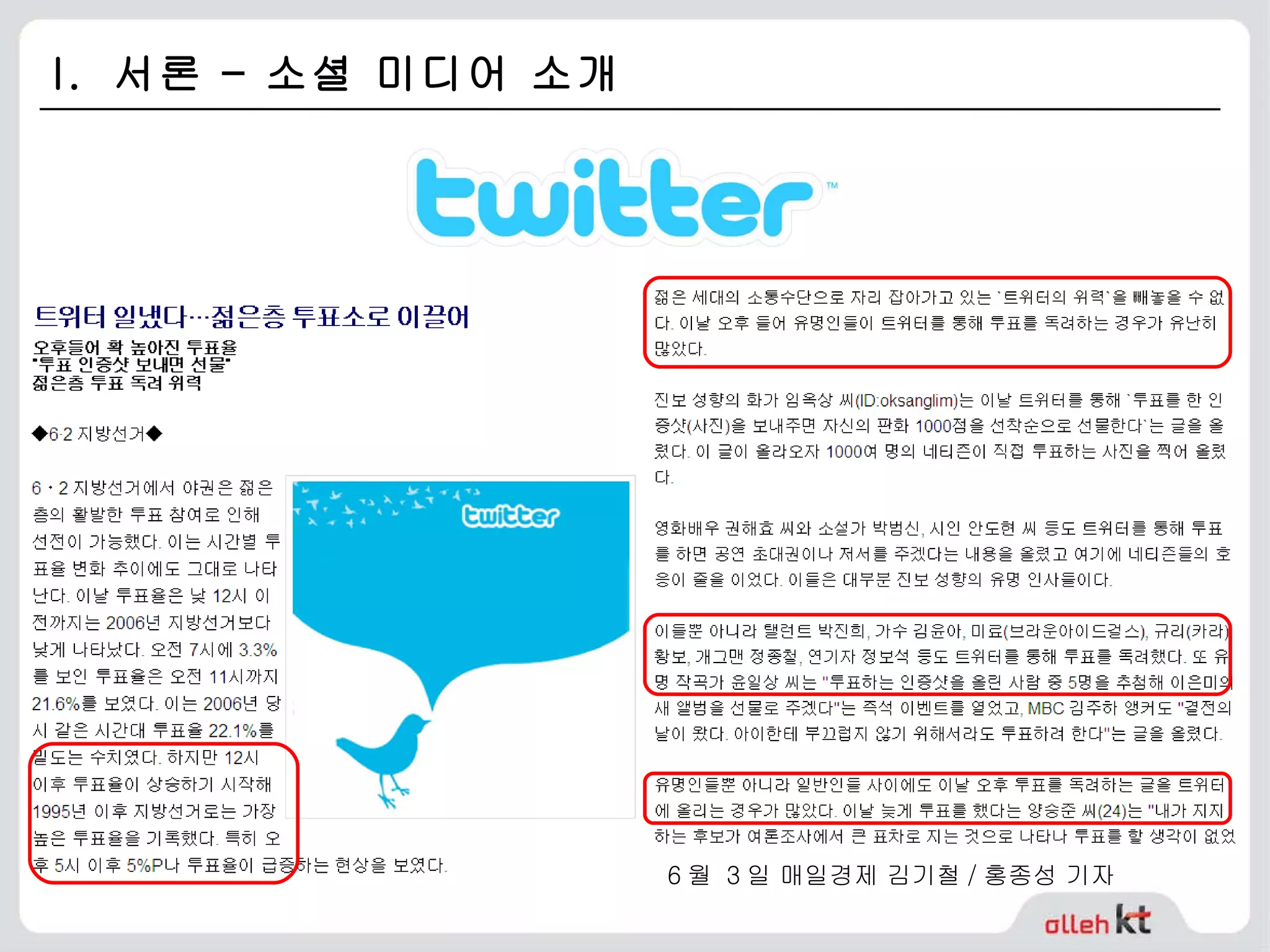 I.  서론 – 소셜 미디어 소개 6 월  3 일 매일경제 김기철 / 홍종성 기자 