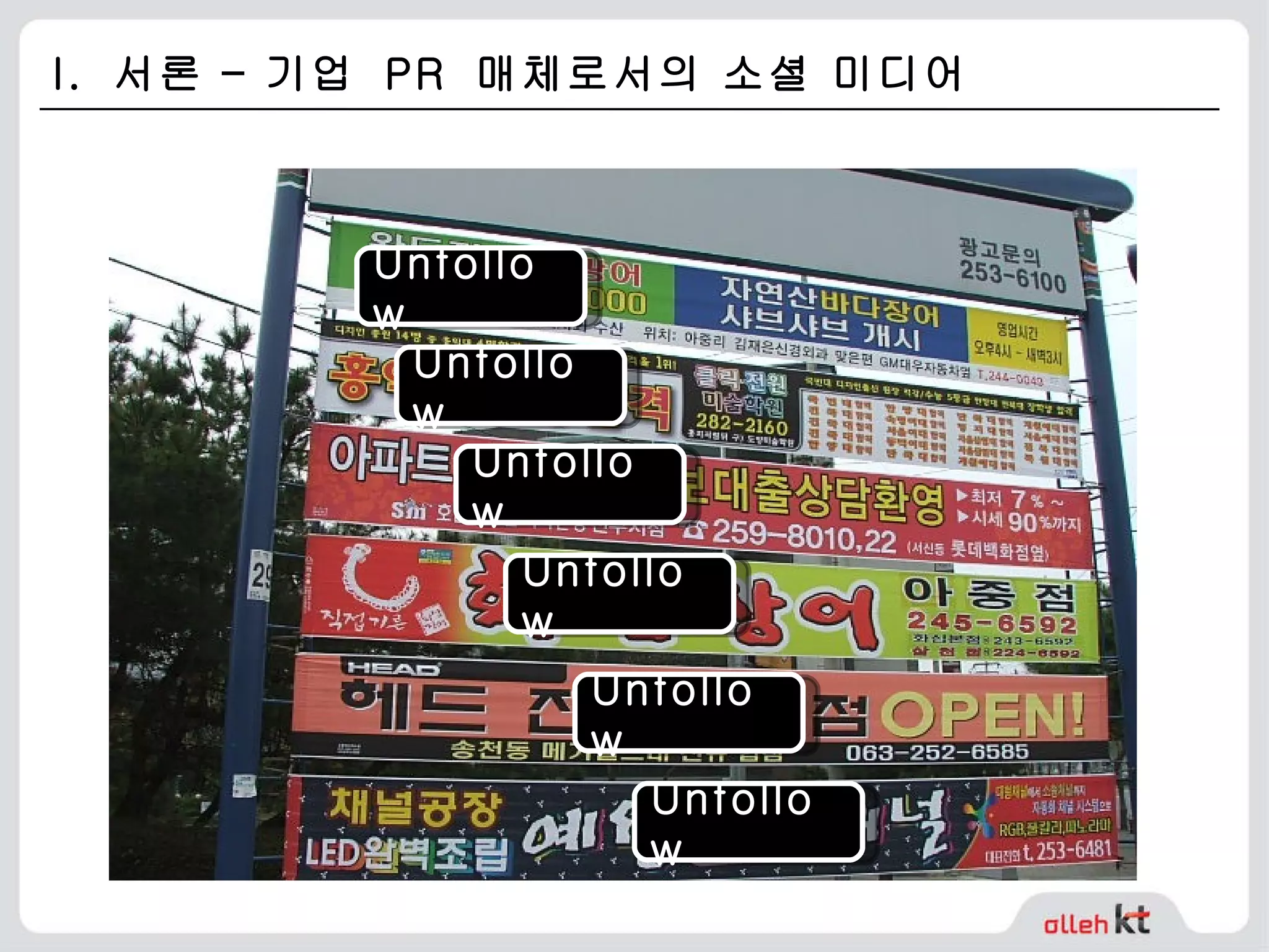 I.  서론 – 기업  PR  매체로서의 소셜 미디어 Unfollow Unfollow Unfollow Unfollow Unfollow Unfollow 