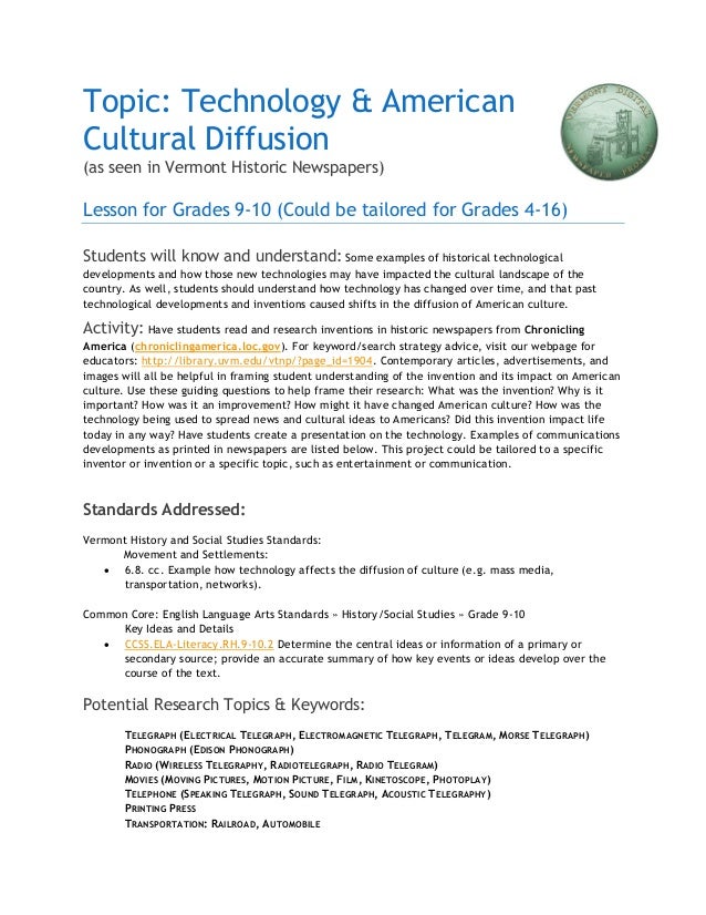 Topic Technology American Cultural Diffusion Lesson Plan