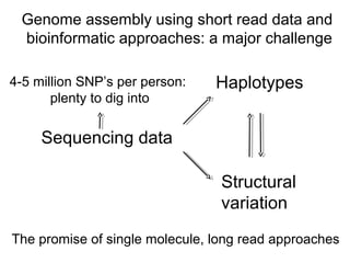 Sequencing data
Haplotypes
Structural
variation
Genome assembly using short read data and
bioinformatic approaches: a majo...