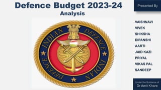 VAISHNAVI
VIVEK
SHIKSHA
DIPANSHI
AARTI
JAID KAZI
PRIYAL
VIKAS PAL
SANDEEP
Defence Budget 2023-24
Analysis
 