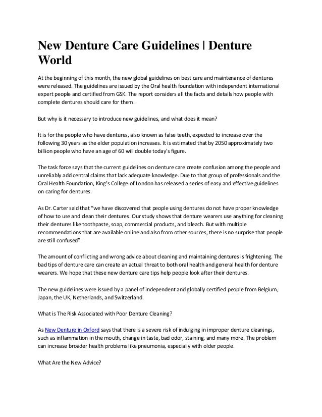New Denture Care Guidelines Denture World