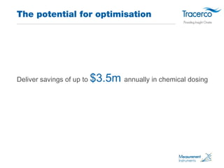 The potential for optimisation 
Deliver savings of up to $3.5m annually in chemical dosing 
 