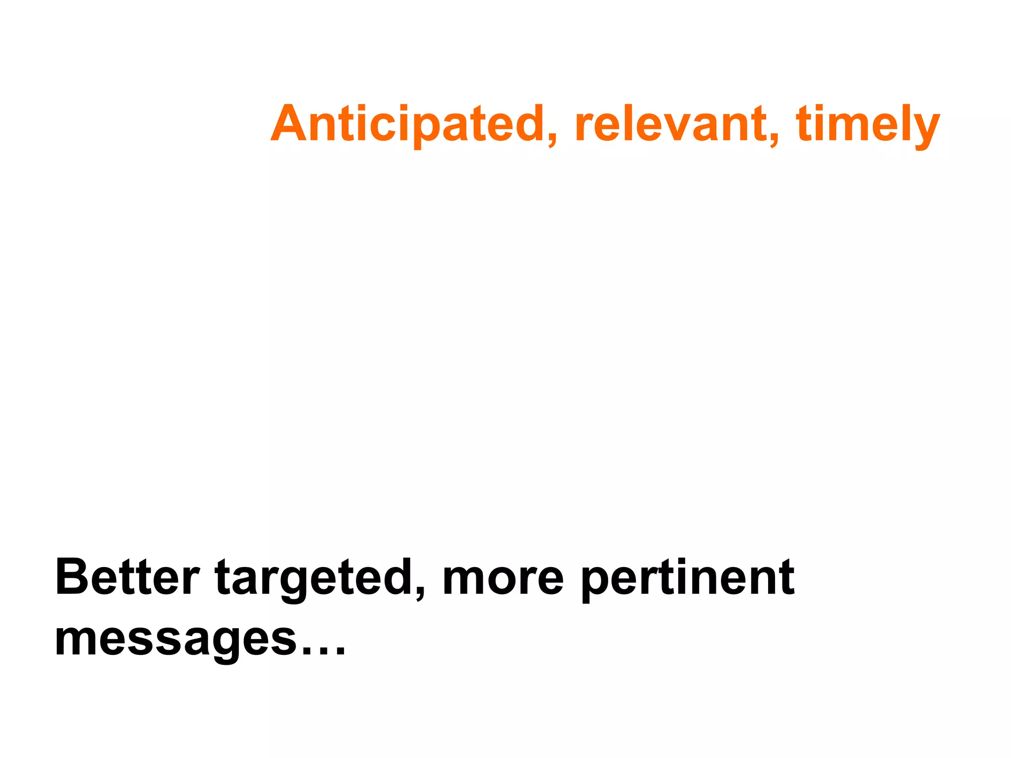 Anticipated, relevant, timely Better targeted, more pertinent messages… 