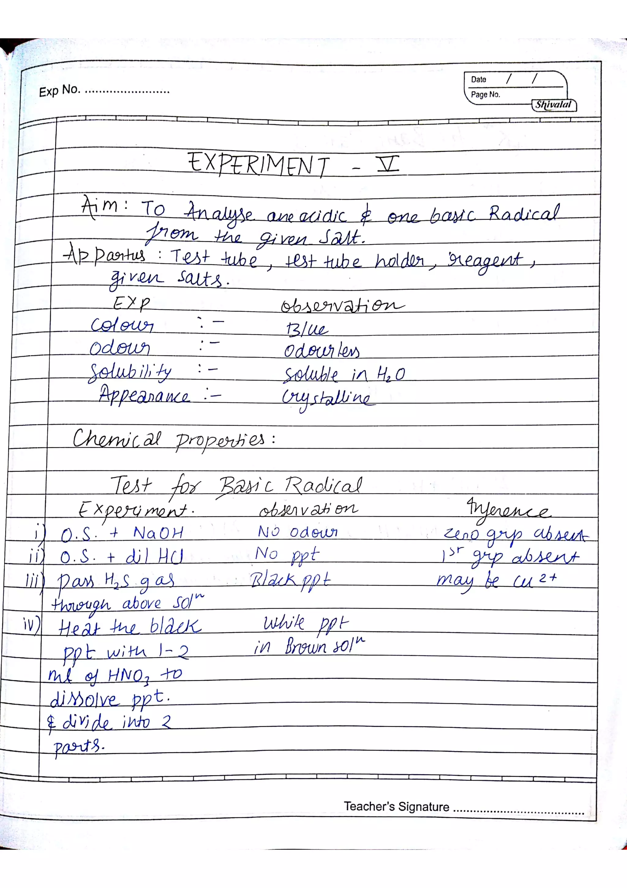 Chemistry Practical Record Class 12th