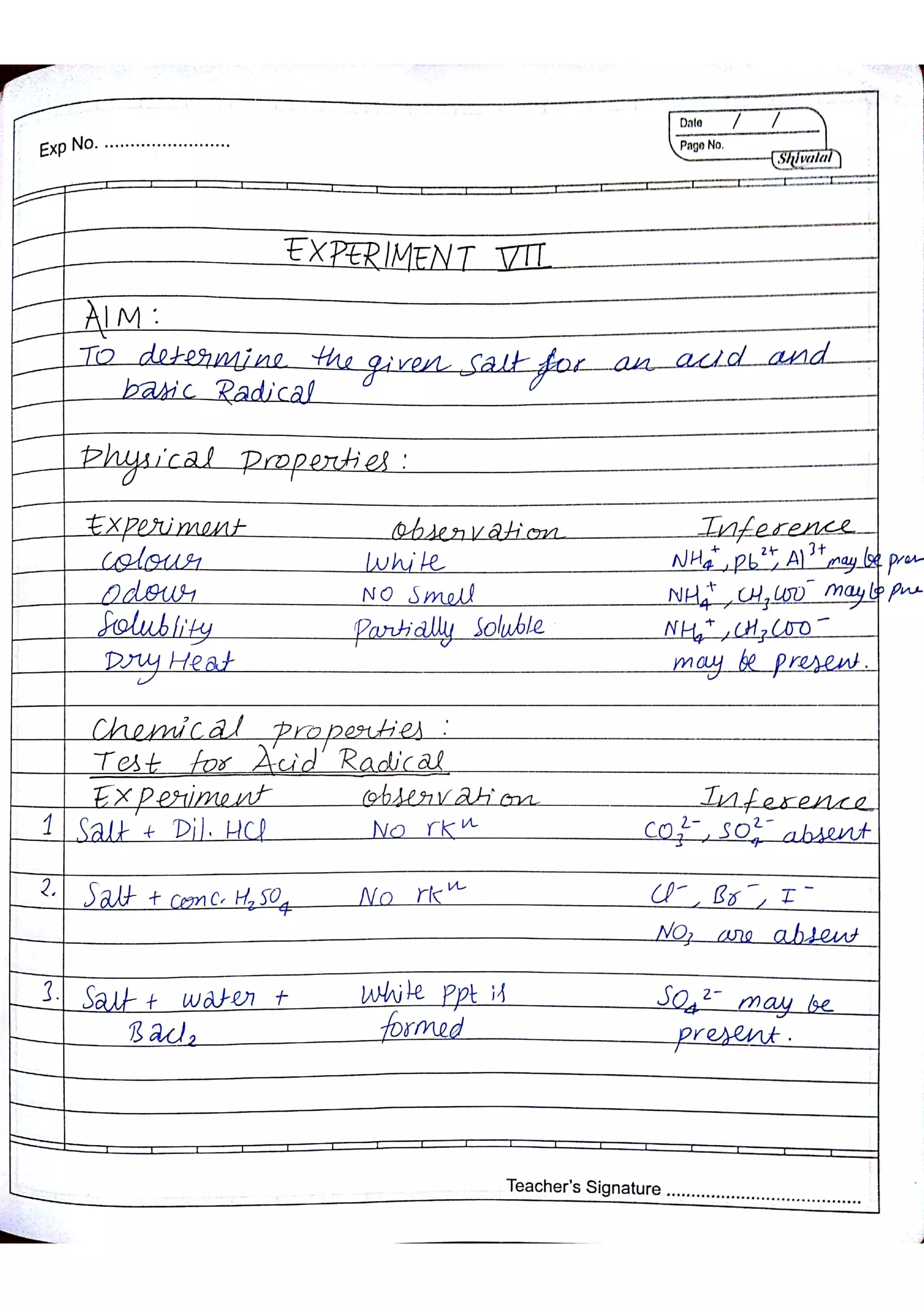Chemistry Practical Record Class 12th