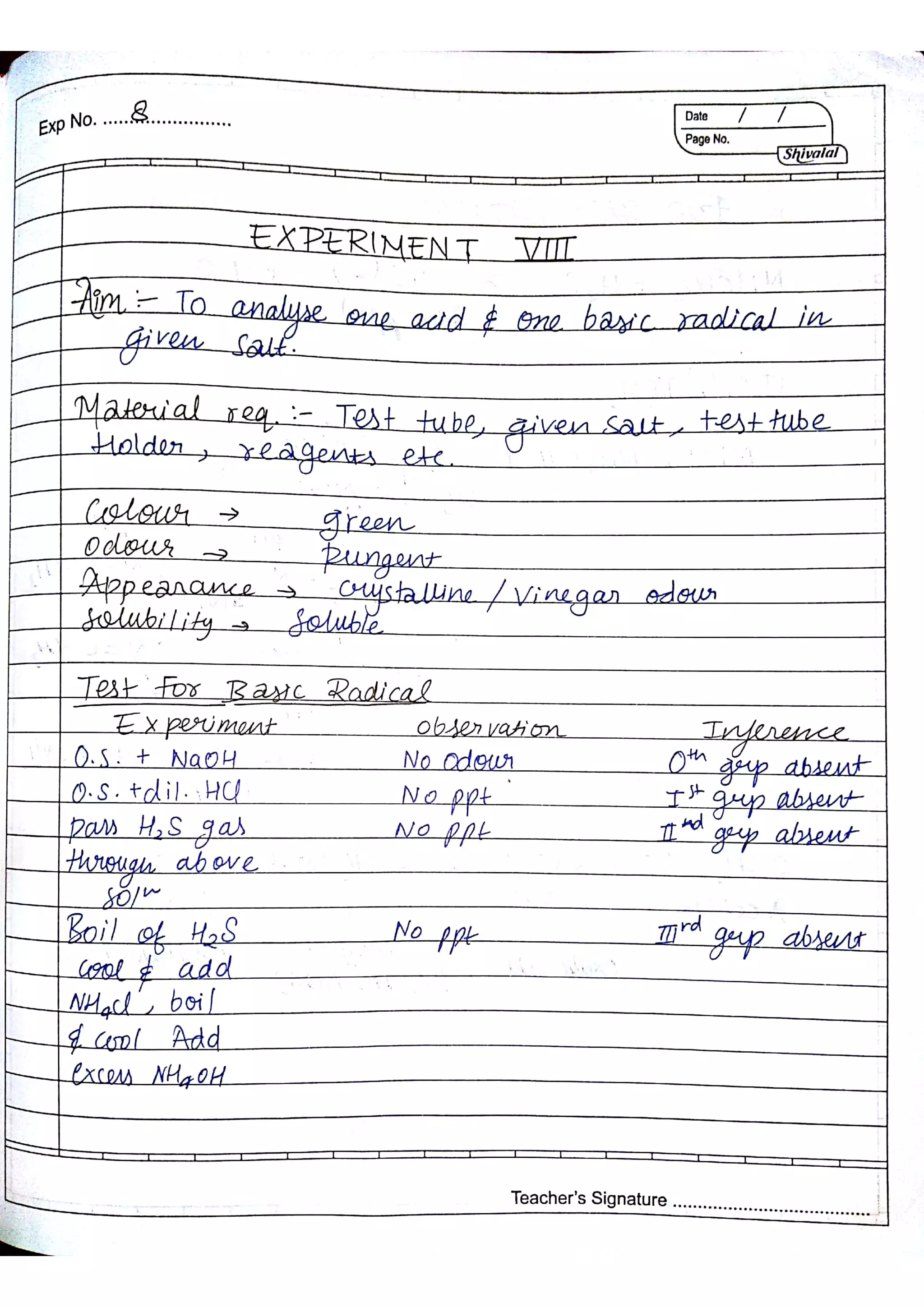 Chemistry Practical Record Class 12th