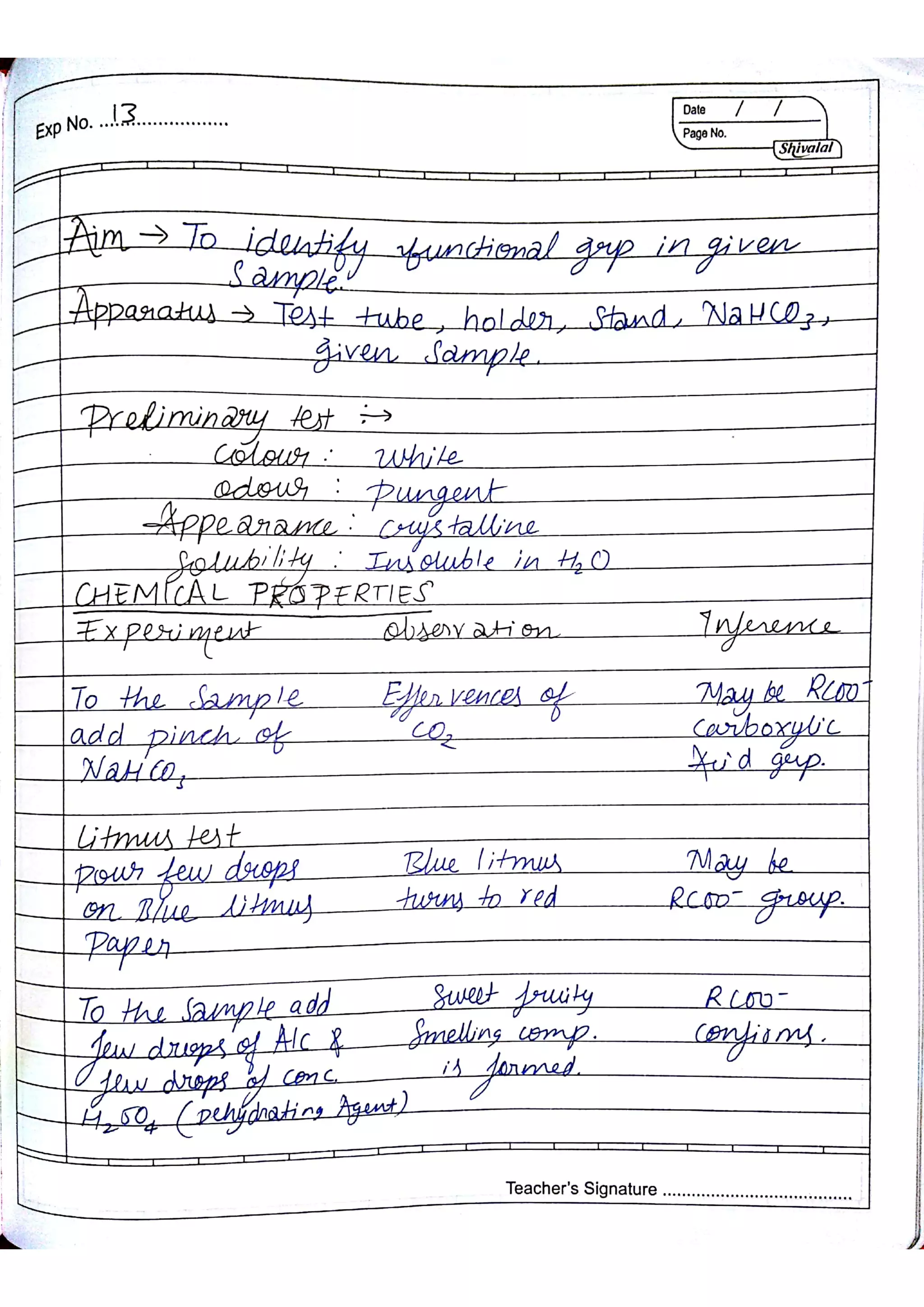 Chemistry Practical Record Class 12th