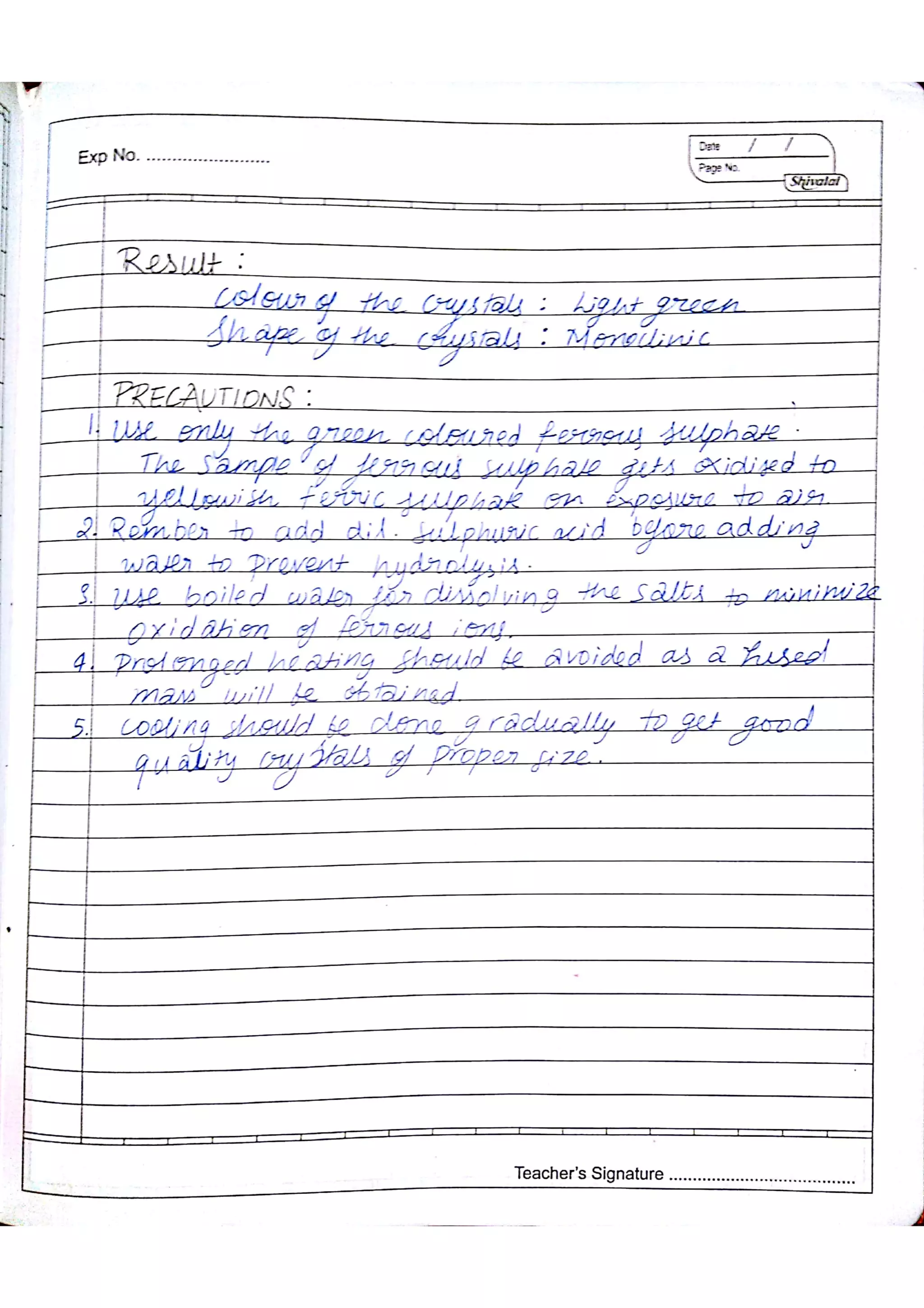 Chemistry Practical Record Class 12th