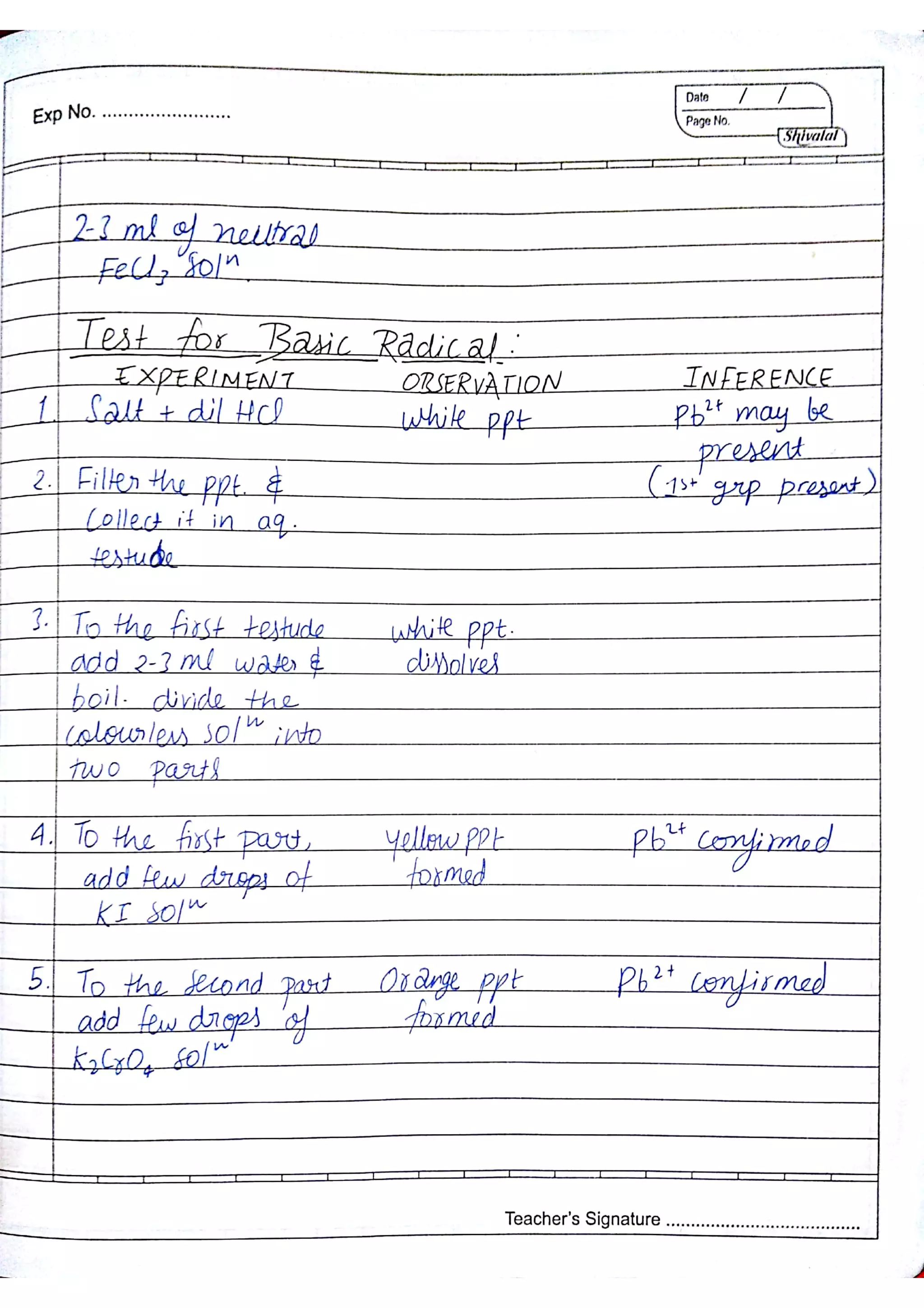 Chemistry Practical Record Class 12th