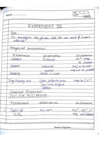Chemistry Practical Record Class 12th