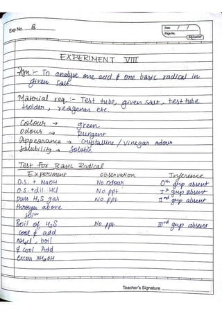 Chemistry Practical Record Class 12th