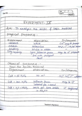 Chemistry Practical Record Class 12th