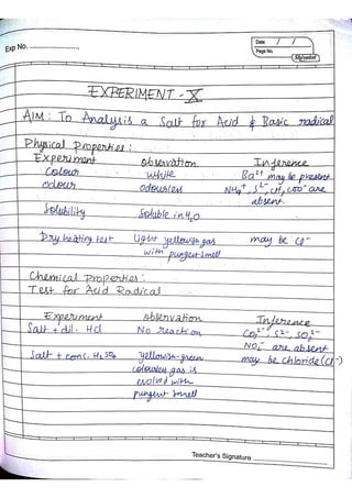 Chemistry Practical Record Class 12th