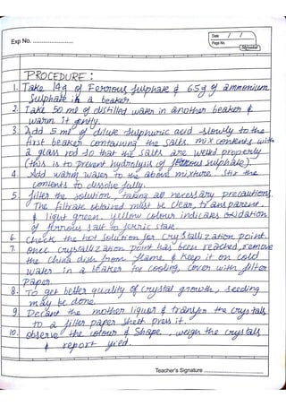 Chemistry Practical Record Class 12th