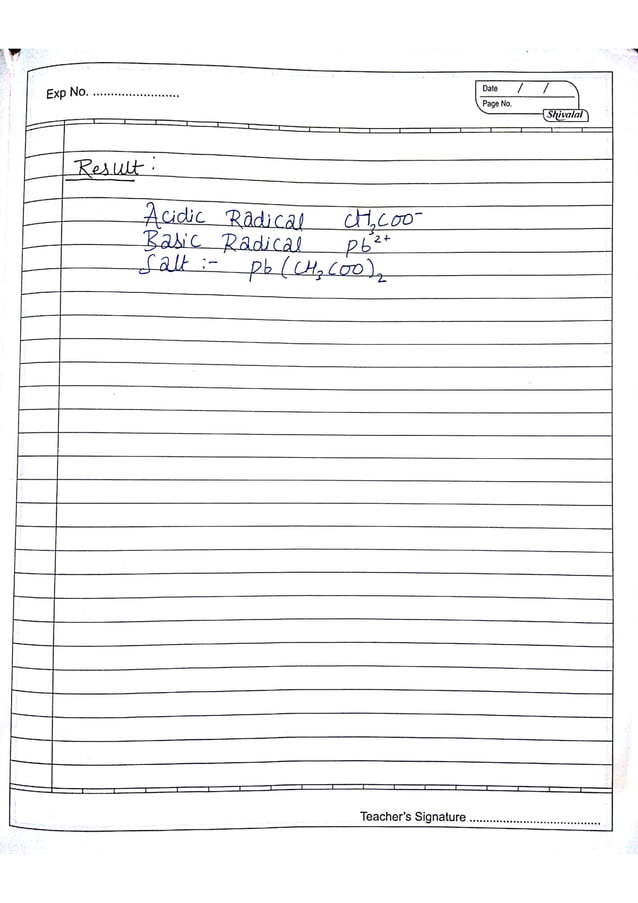 Chemistry Practical Record Class 12th