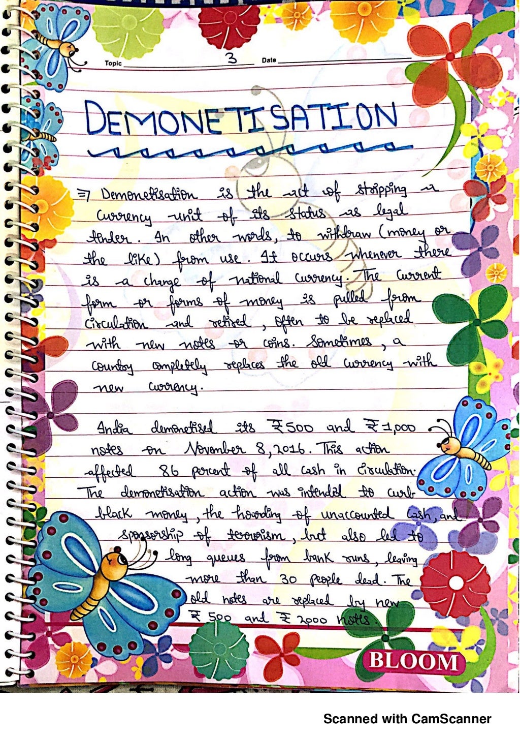 Class 12 economics project Demonetisation