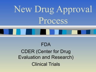 New Drug Approval Process FDA CDER (Center for Drug Evaluation and Research) Clinical Trials 