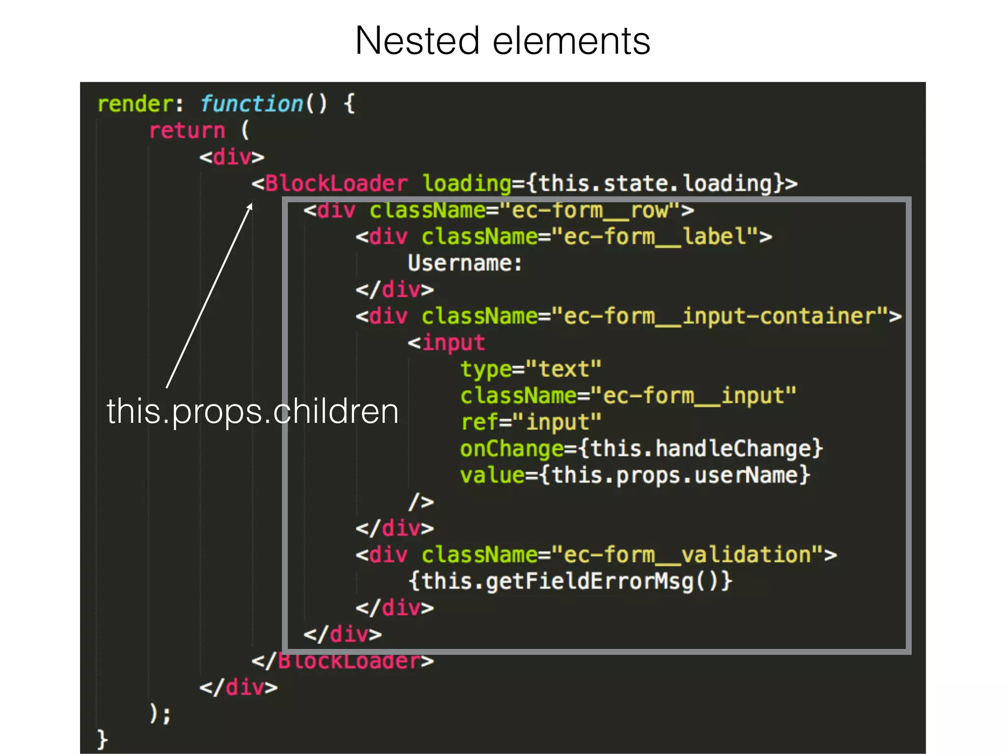 Nested elements
this.props.children